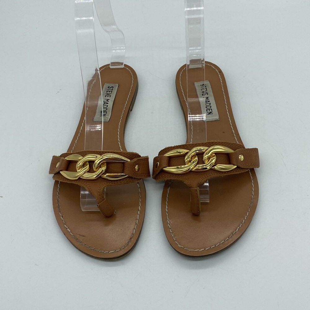 Steve Madden Sannibel Slip On Slides Sandals Brown Leather Womens Size 6.5